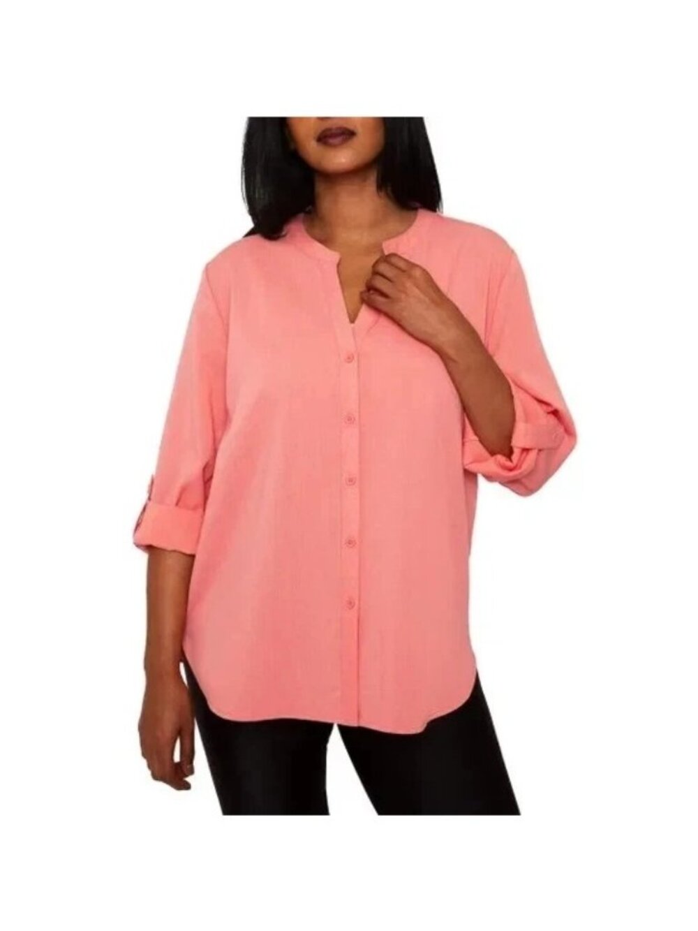 Mario Serrani Womens Pink Button Front Blouse XXL 3/4 Sleeve Lightweight Top
